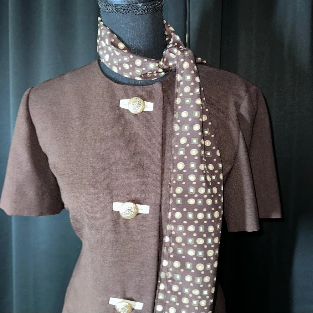 VTG Leslie Fay Skirt Suit Sz 6P 3 Pc Set Scarf 80s A Line Office Teacher Preppy‎